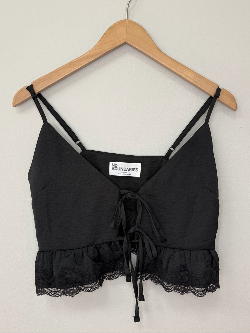 No Boundaries Black Lace-Trim Tie-Front Camisole